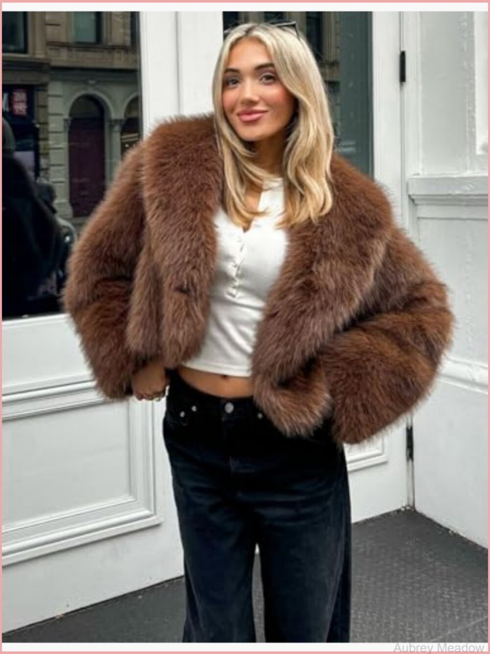 Fluffy Faux Fur Cropped Coat Long Sleeve Open Front Winter Jacket - Picture 2 of 7